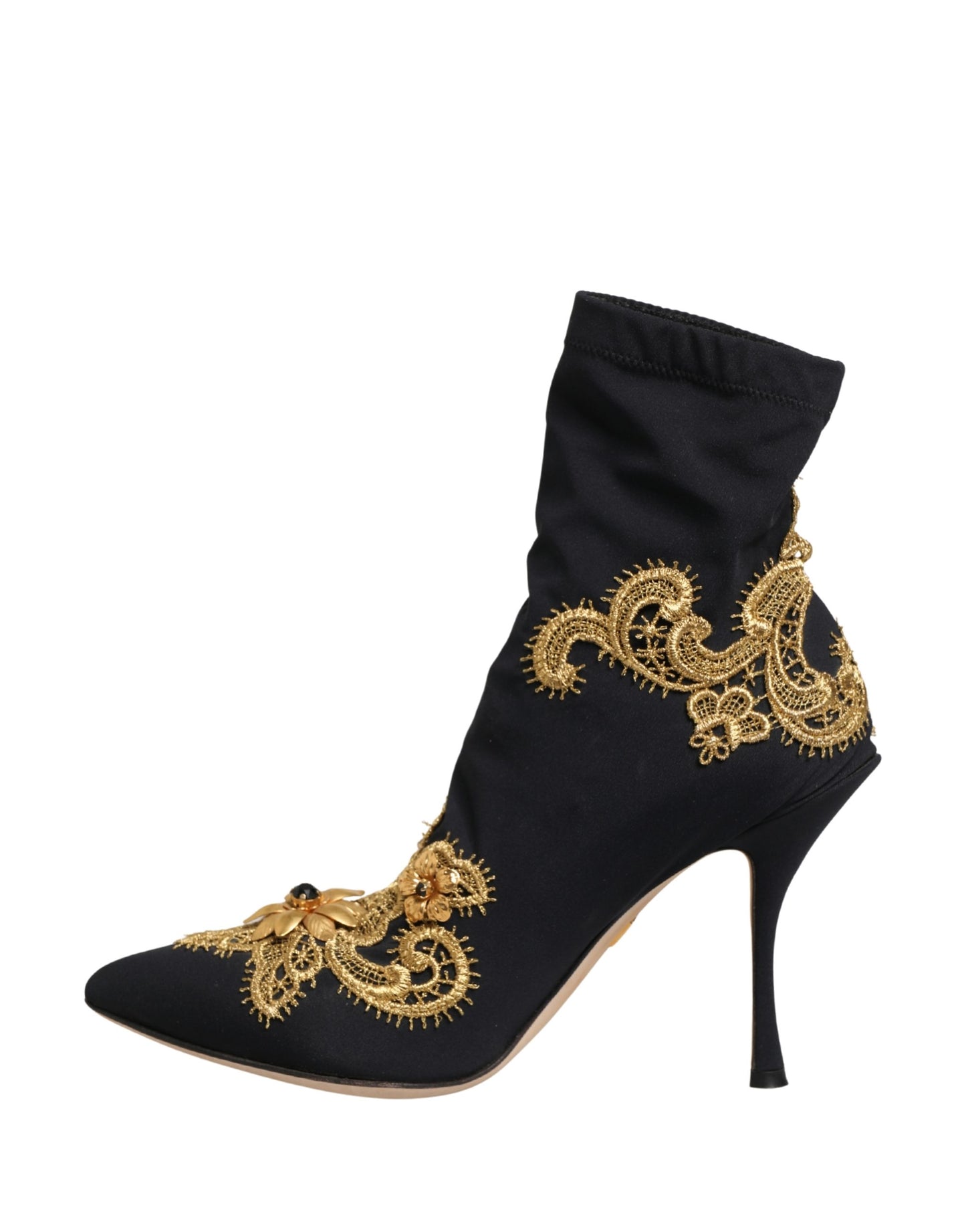 Dolce & Gabbana Black Gold Embroidery Crystal Boots Shoes