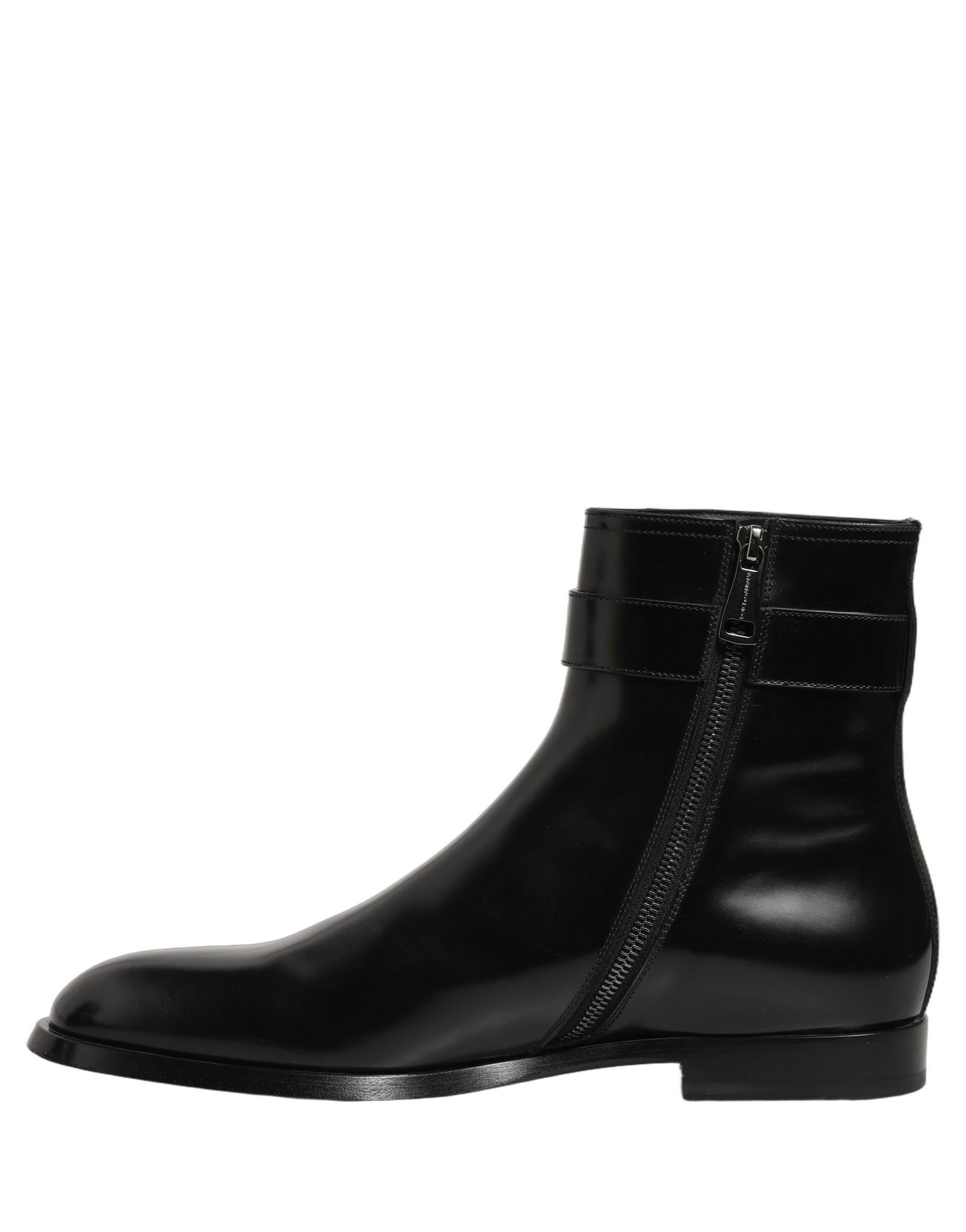 Dolce & Gabbana Black Leather Logo Buckle Mid Calf Boots Shoes