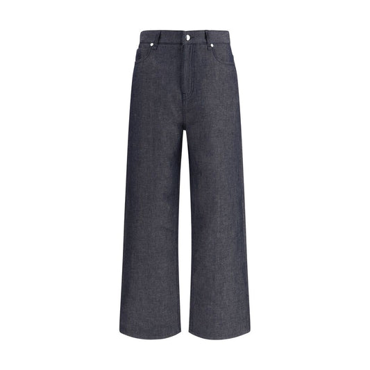 Fendi Blue Linen Relaxed Fit Jeans