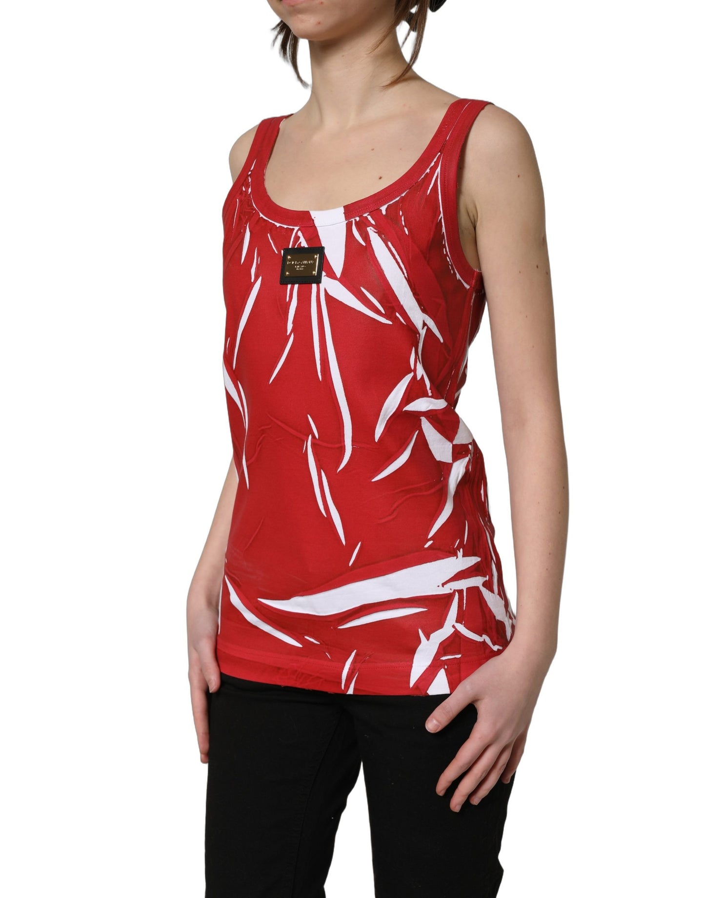 Dolce & Gabbana Red White Abstract Cotton Sleeveless Tank Top