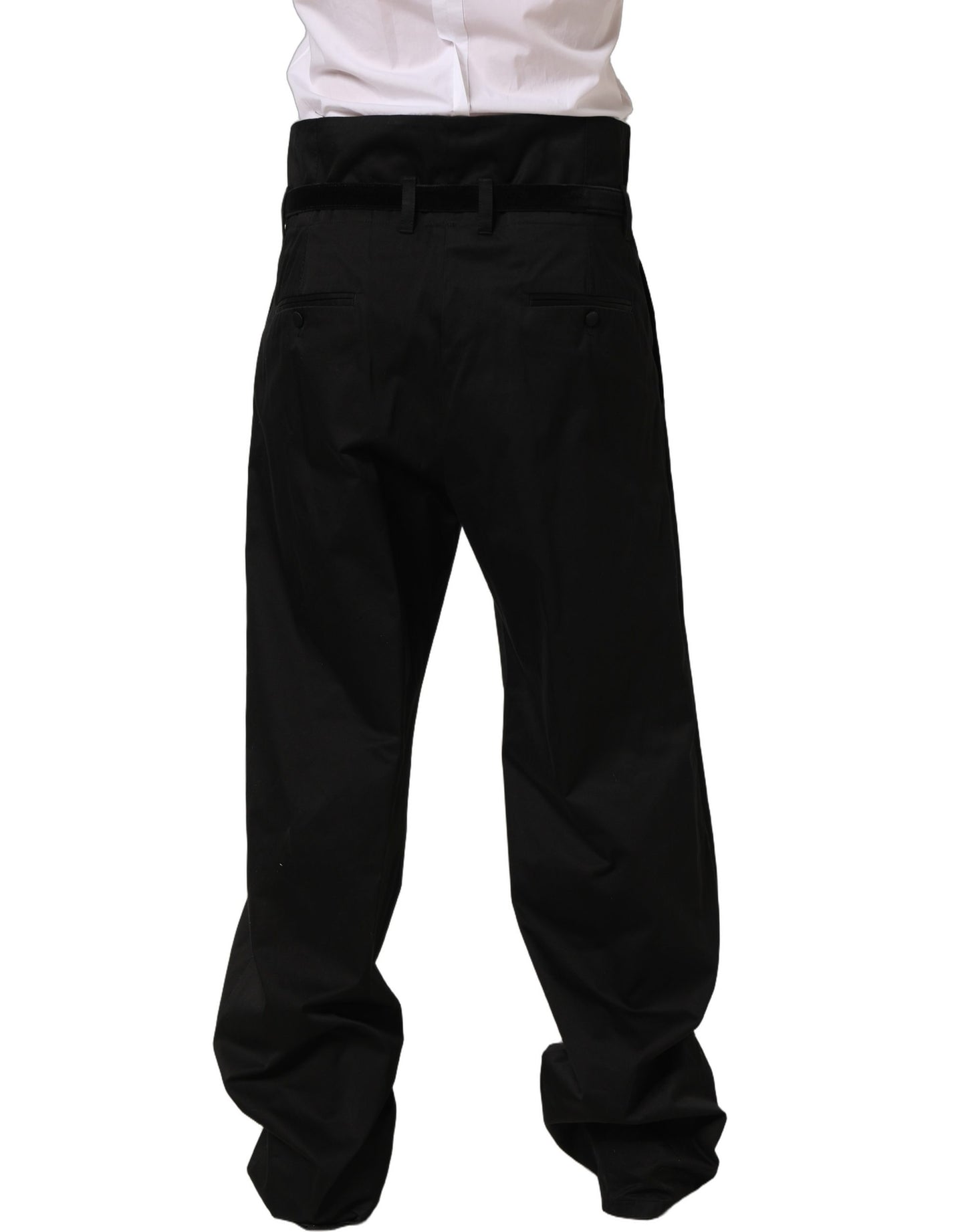 Dolce & Gabbana Black Cotton Straight Leg DressTrouser Pants