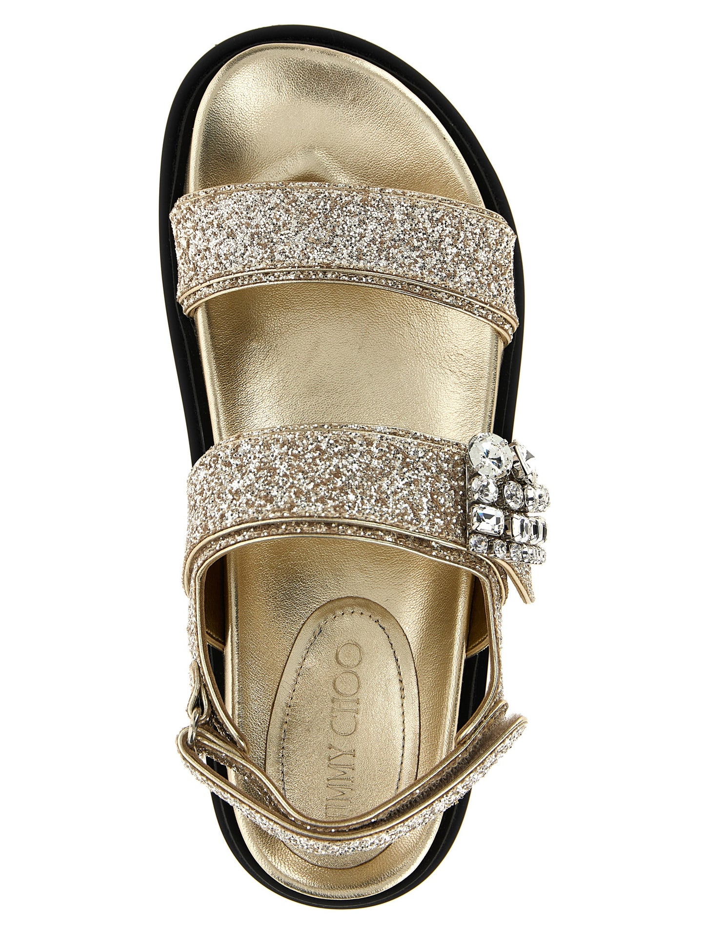 Jimmy Choo Gold Textile Flat Sandals