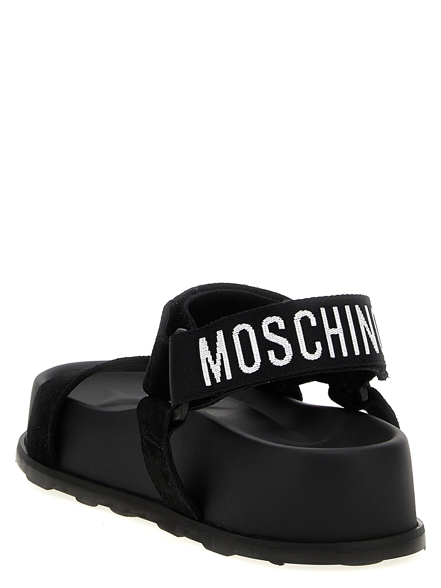 Moschino Black Calfskin Flat Sandals