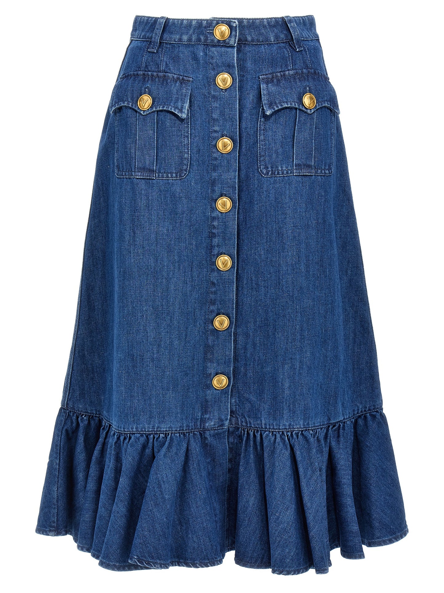 Valentino Garavani Blue Cotton Midi Skirt