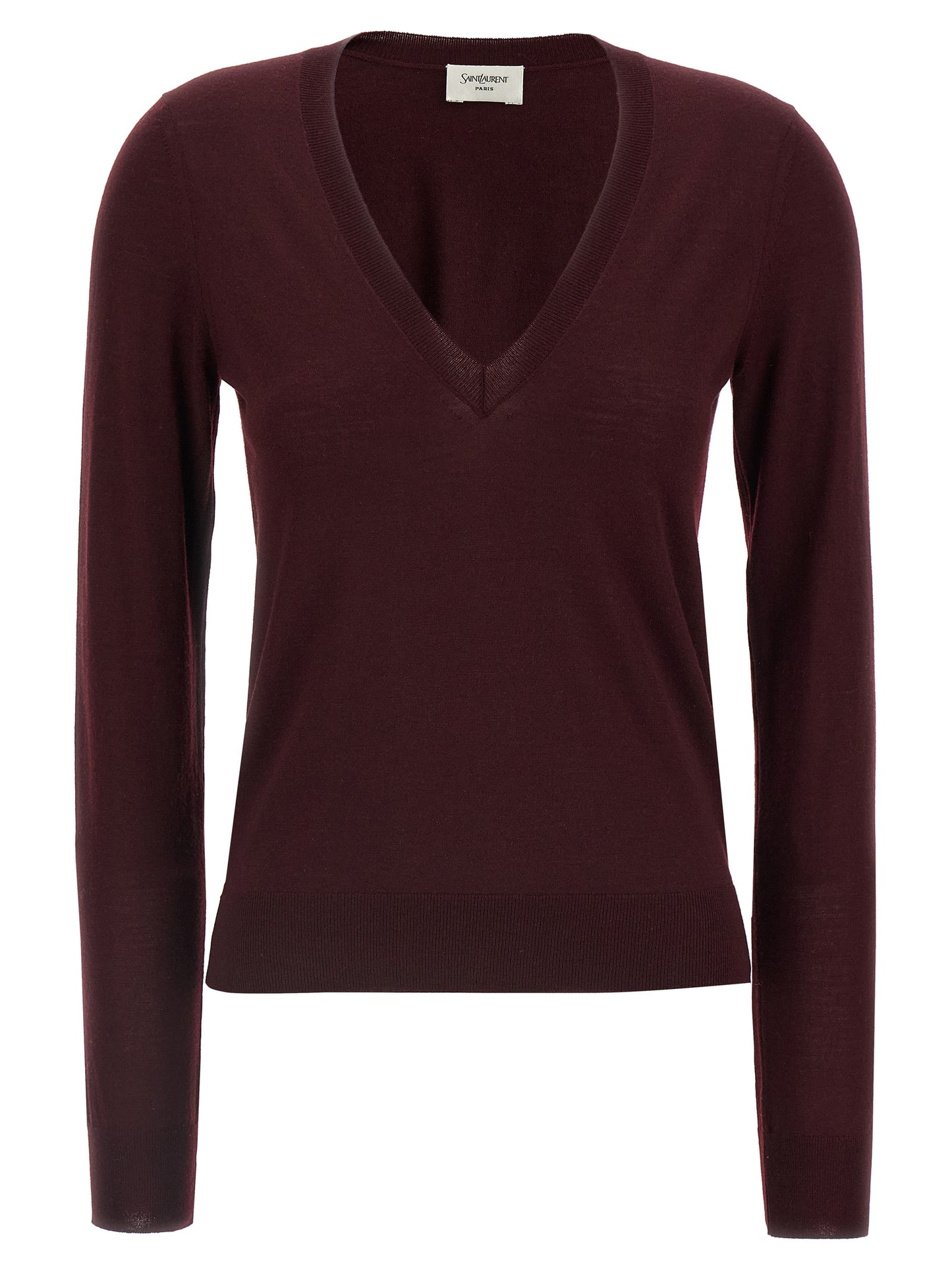 Saint Laurent Bordeaux Virgin Wool Cardigan
