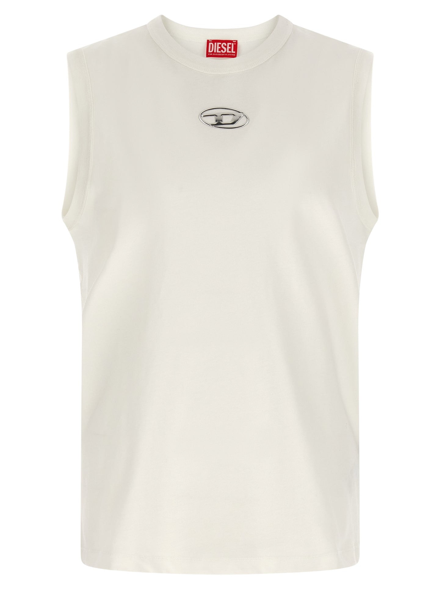 Diesel White Cotton Sleeveles T-Shirt