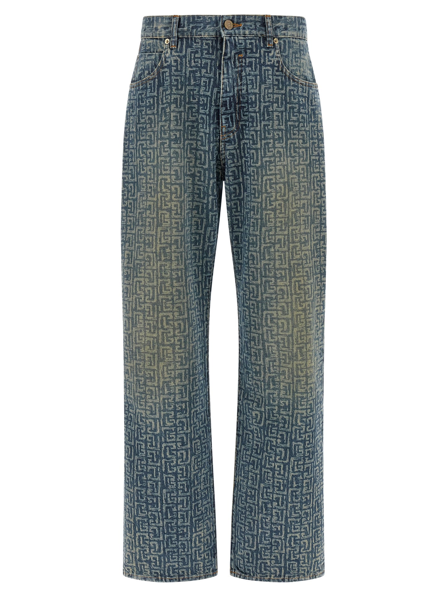 Balmain Blue Cotton Straight-Leg Jeans