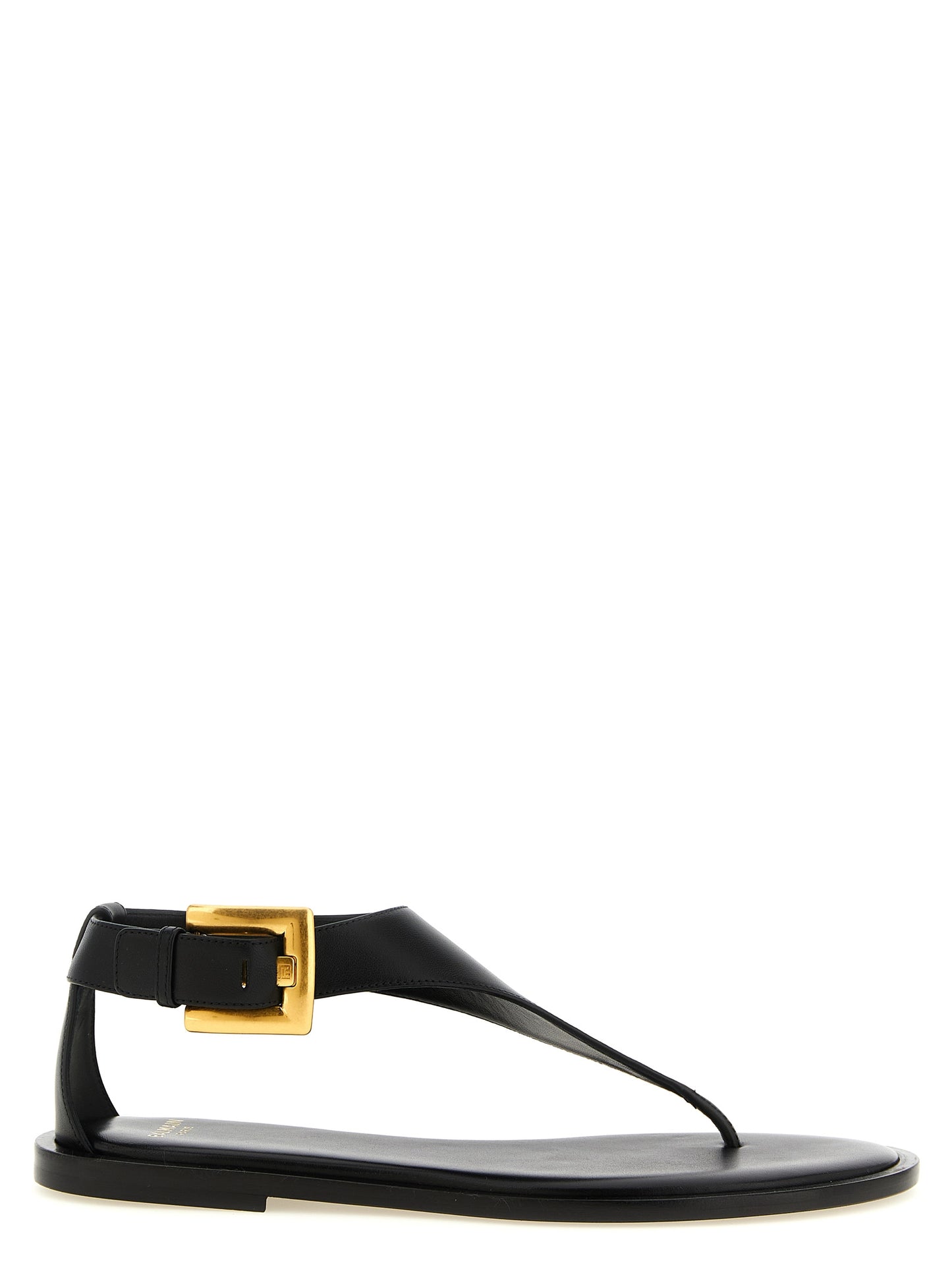 Balmain Black Lamb Leather Flat Sandals