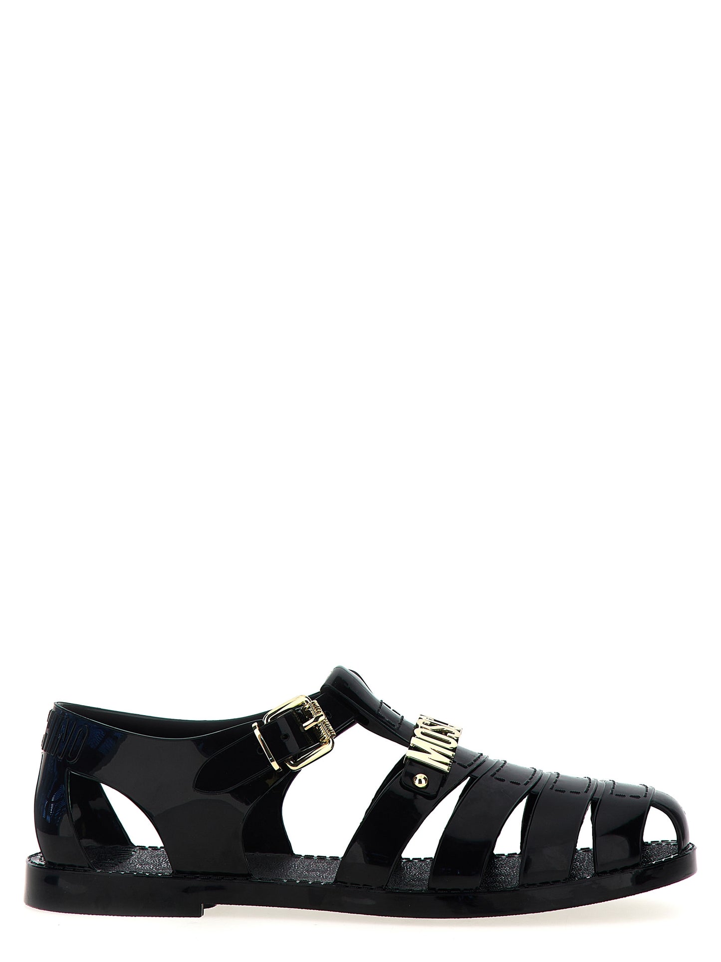 Moschino Black Pvc Flat Sandals