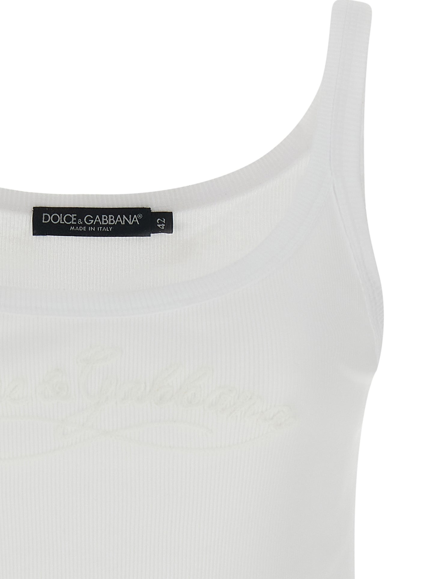 Dolce & Gabbana White Cotton Sleeveles T-Shirt
