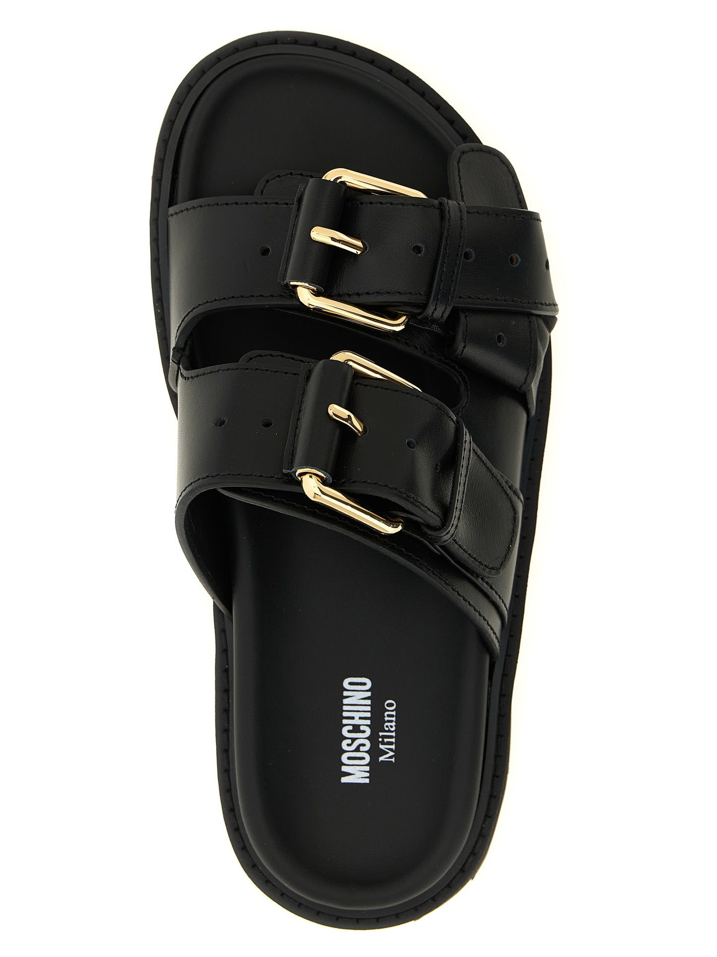 Moschino Black Calfskin Slides