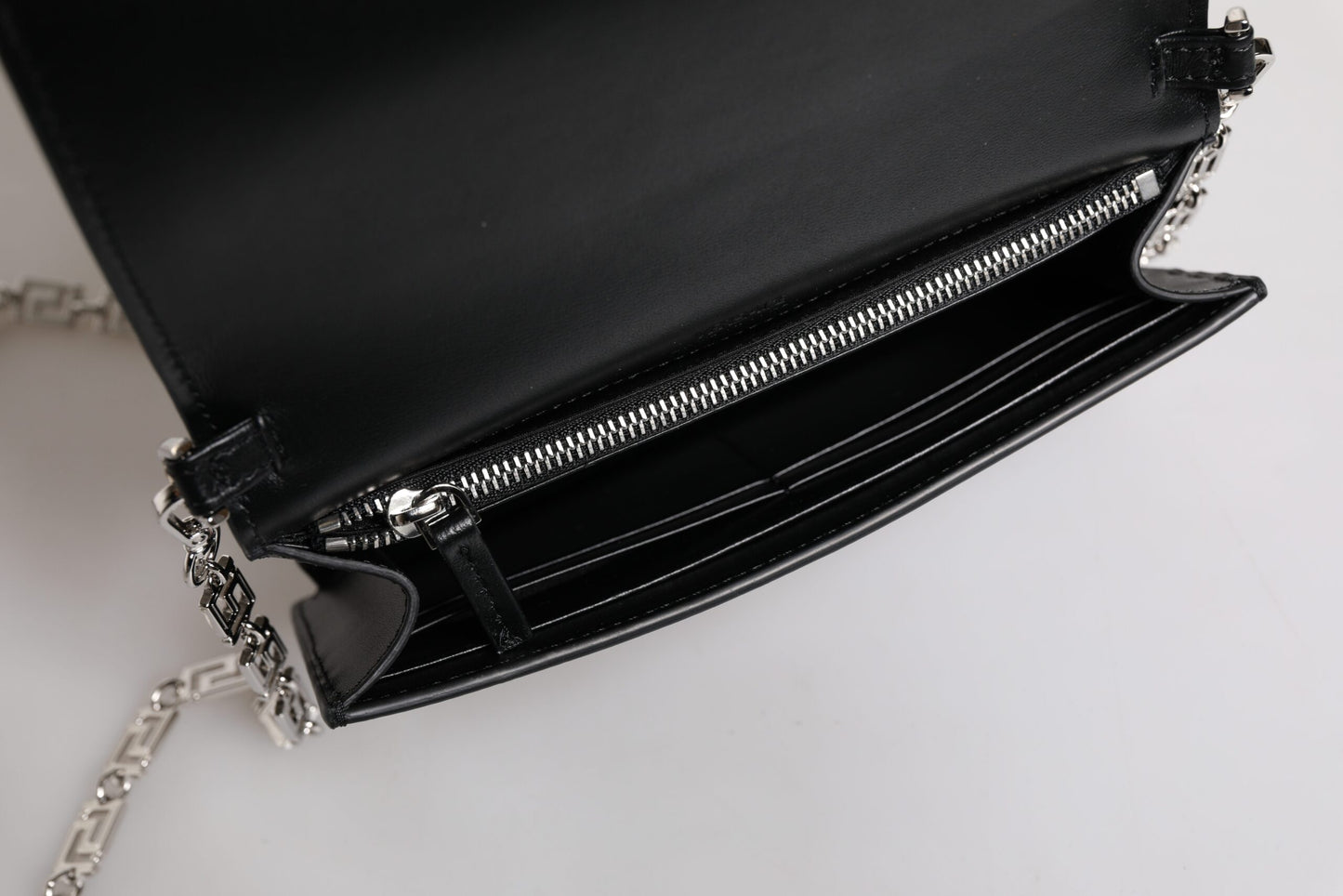 Versace Black Calfskin Leather Chain Strap Shoulder Crossbody Bag