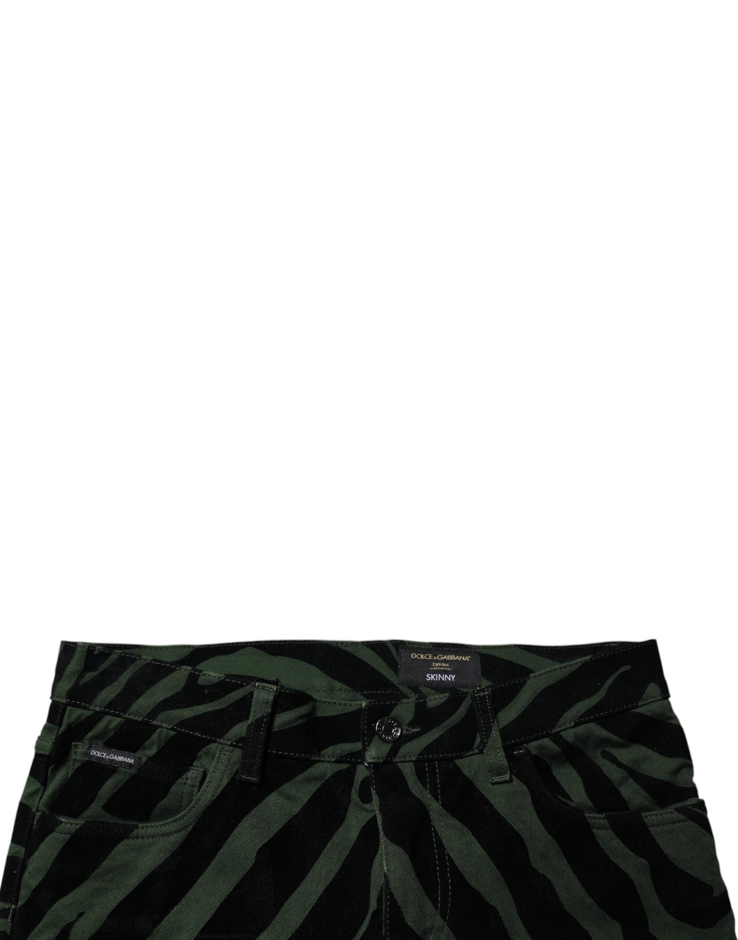 Dolce & Gabbana Black Green Stripes Cotton Skinny Denim Jeans