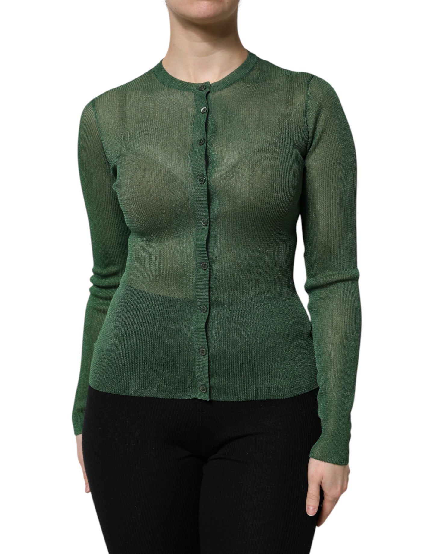 Dolce & Gabbana Green Polyester Long Sleeves Cardigan Sweater