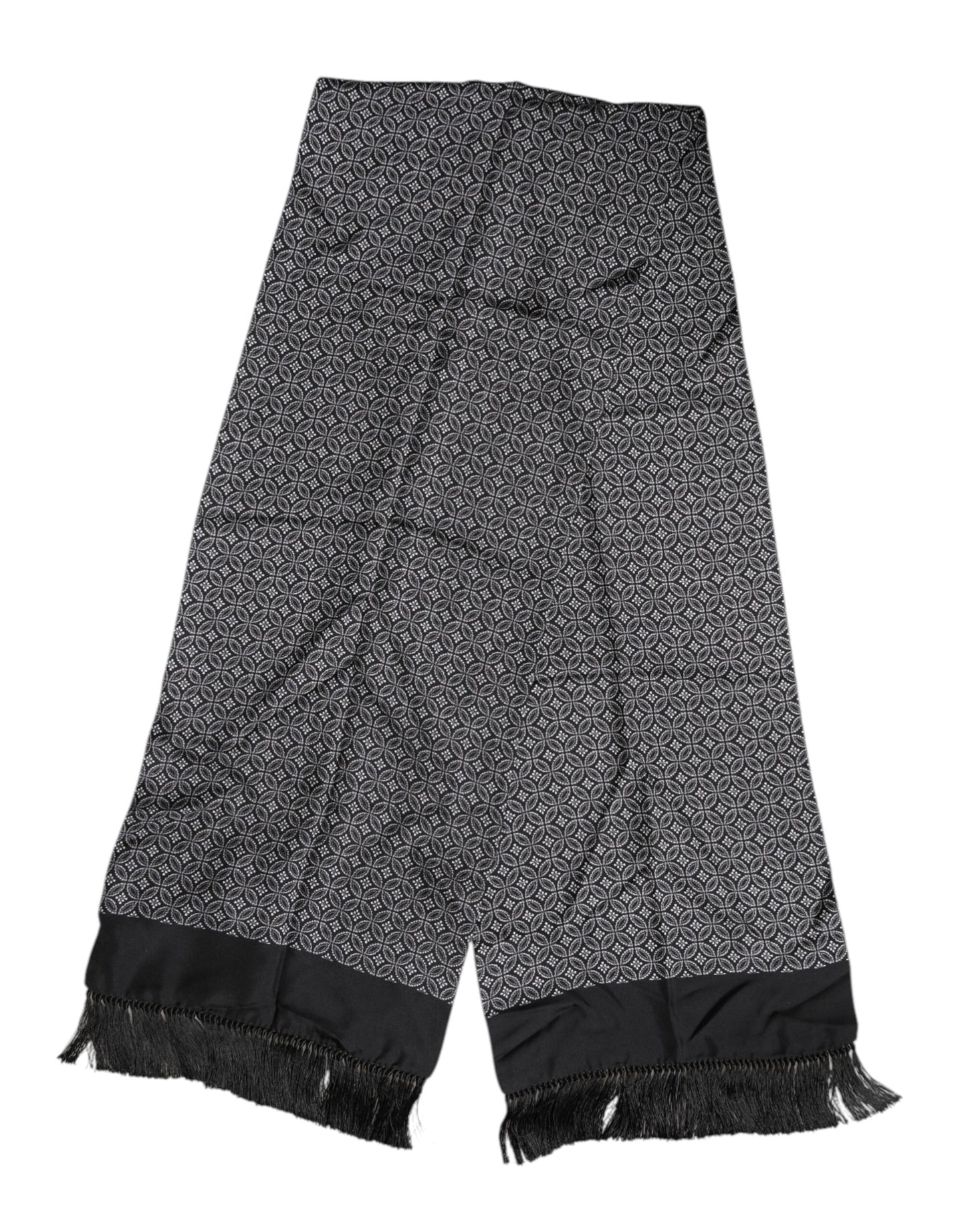 Dolce & Gabbana Black Patterned Fringes Men Foulard Scarf