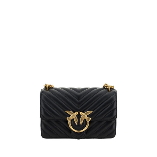 PINKO Black Calf Leather Bos Taurus Shoulder Bag