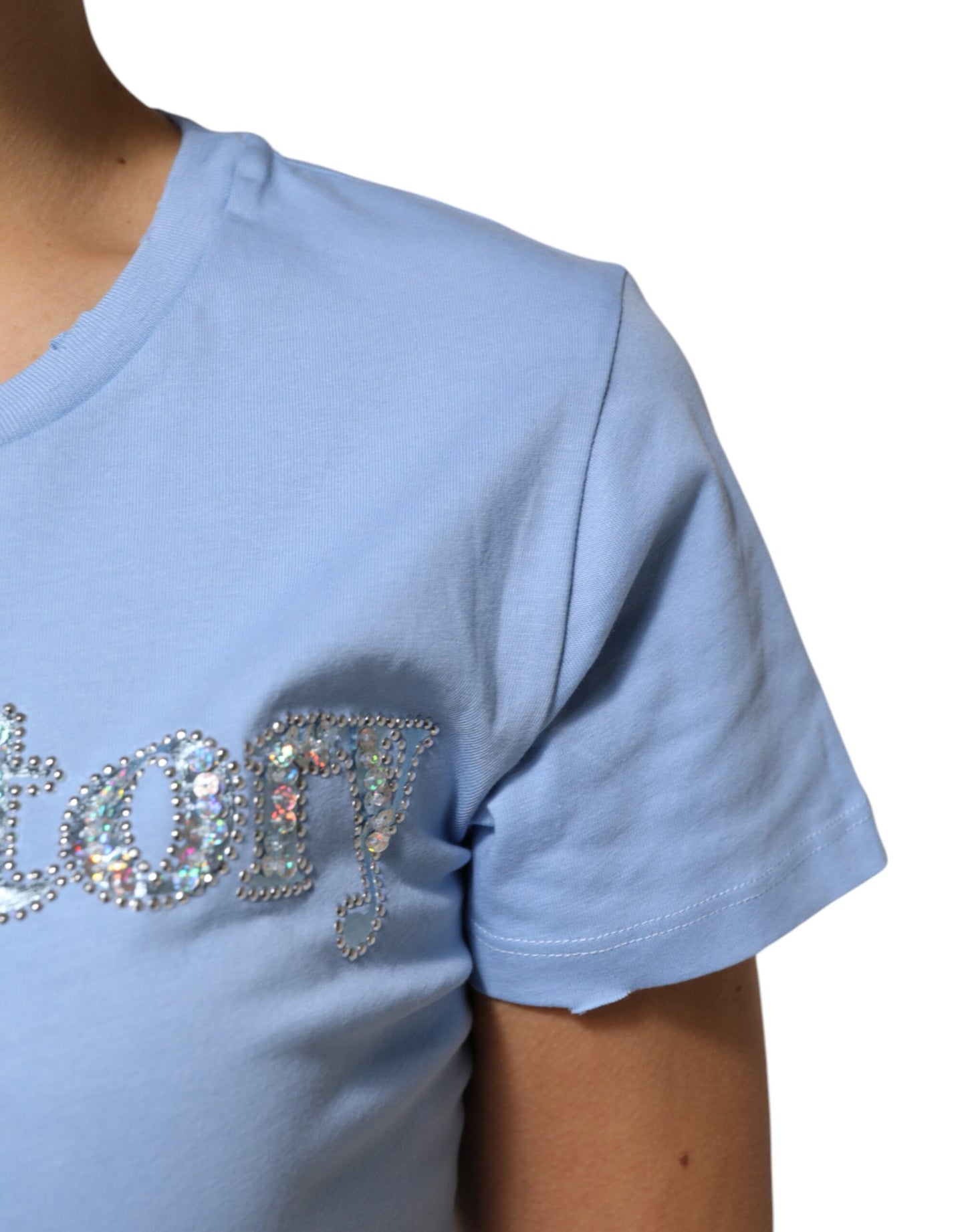 PINKO Blue Love Story Sequined Embellished Short Sleeves T-shirt