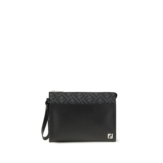 Fendi Black Calf Leather Bos Taurus Clutch Bag