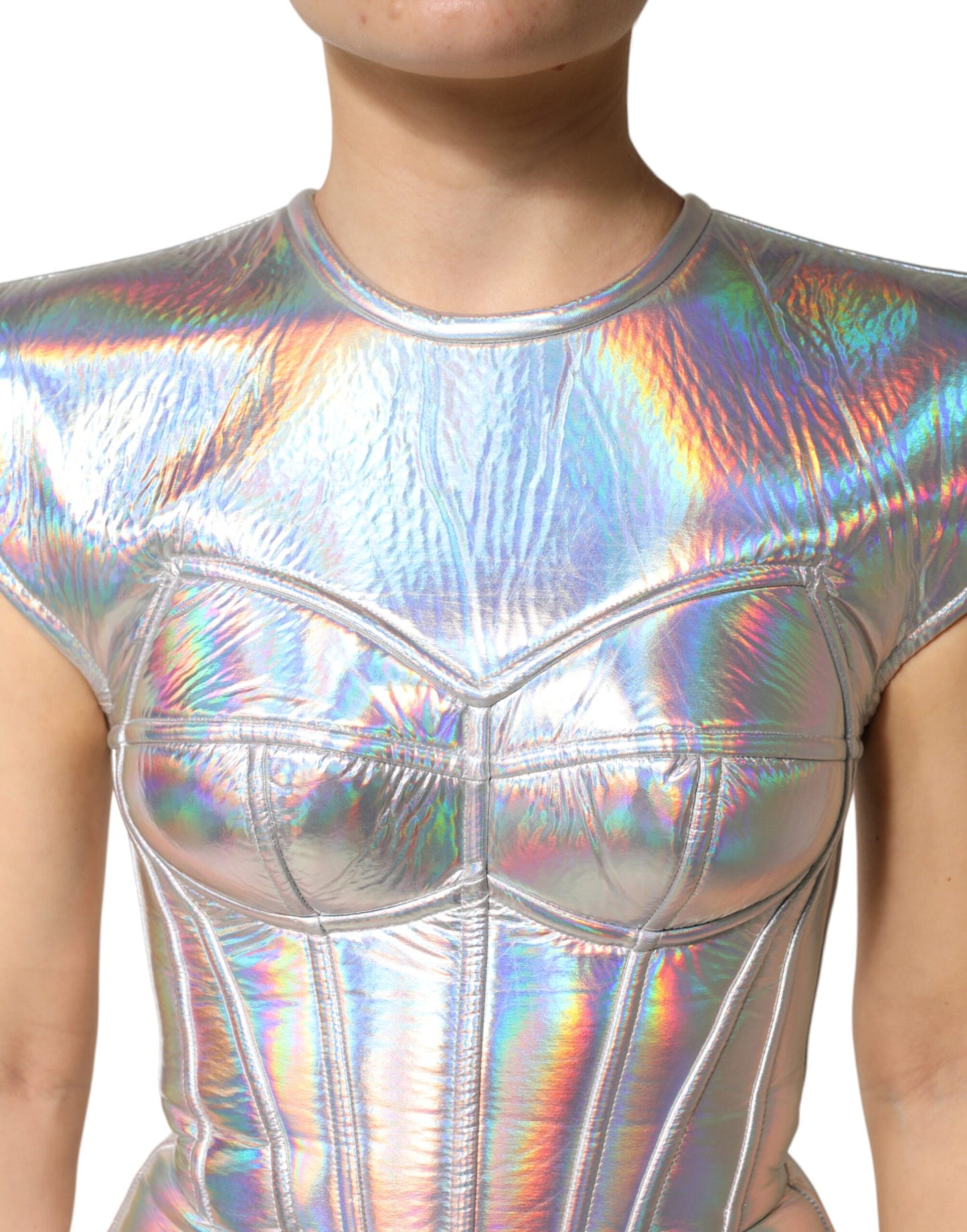 Dolce & Gabbana Silver Iridescent Bodycon Sheath Midi Dress