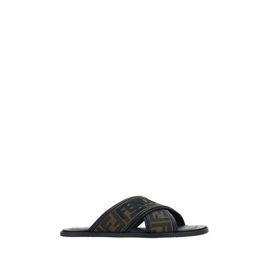 Fendi Black Calf Leather Bos Taurus Flat Sandals